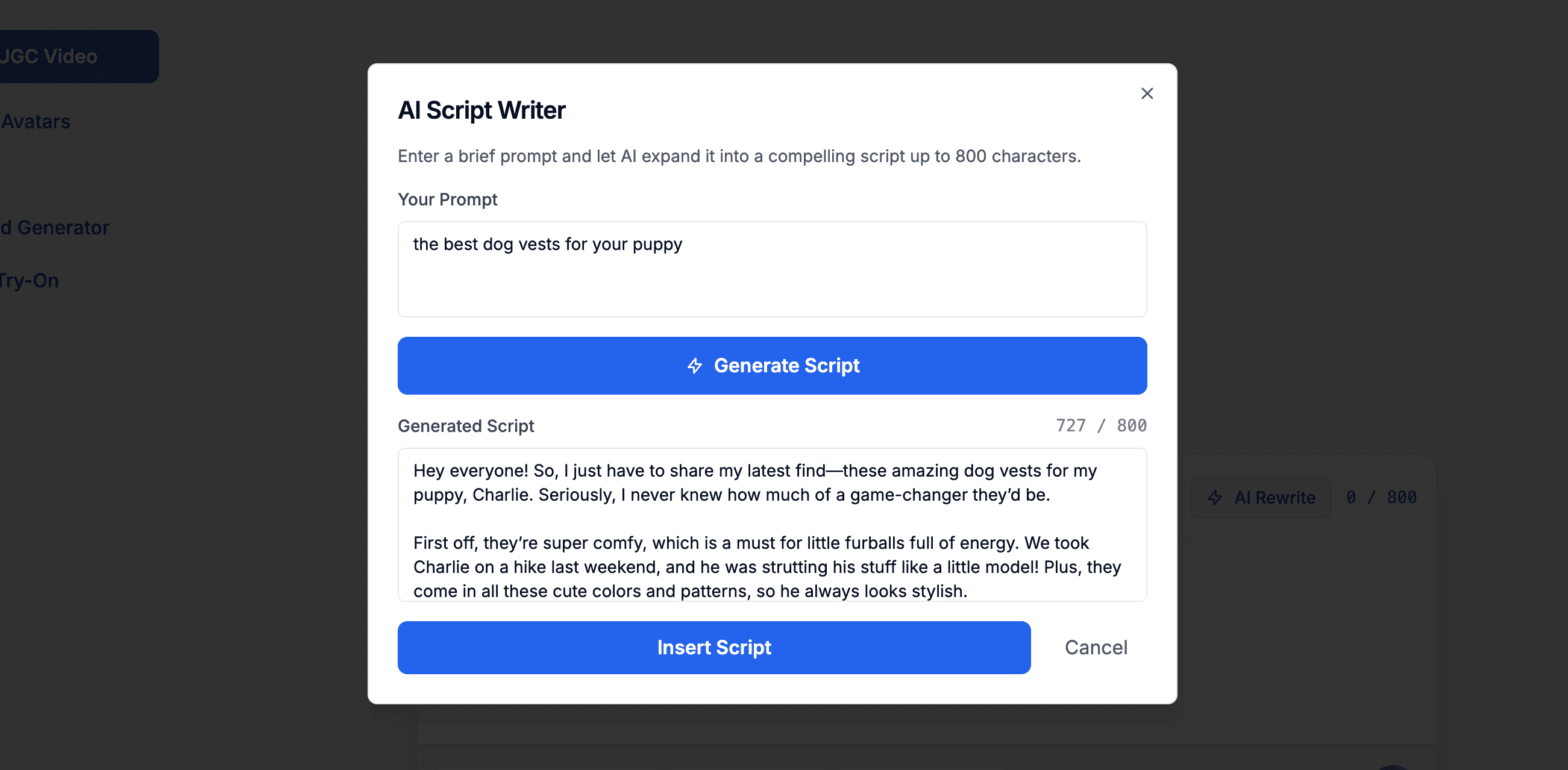 AI Script Writer sample 1